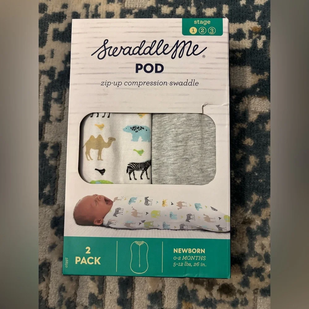 SwaddleMe Newborn Zip-Up Swaddle 2-Pack in Gray and Animal Print